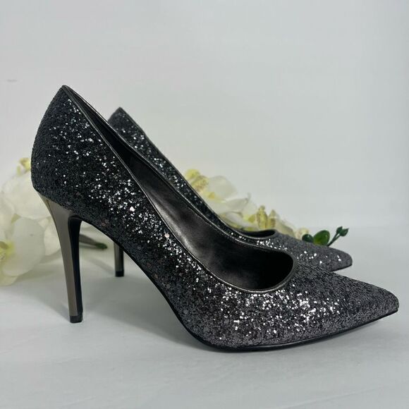 Michael By Michael Kors CLAIRE Pumps Womens Size 8 Gunmetal Glitter Fabric - Picture 2 of 12